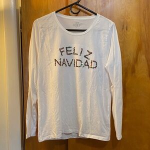 White Long Sleeve women’s Shirt - Feliz Navidad